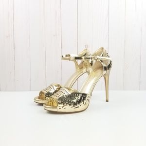 Ivanka Trump Ariell Metallic Gold Open Toe Pumps